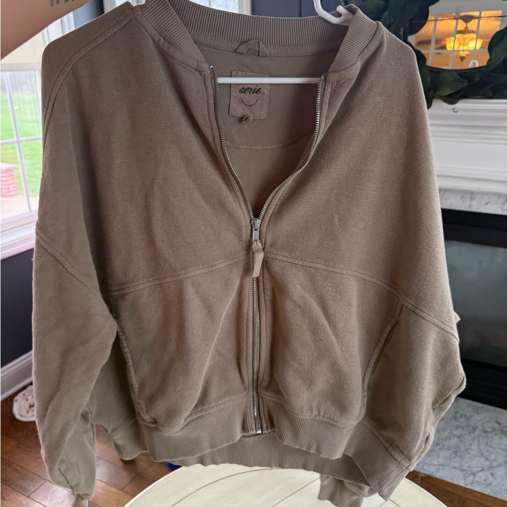 Aerie Tan Bomber Zip-Up Jacket size XS